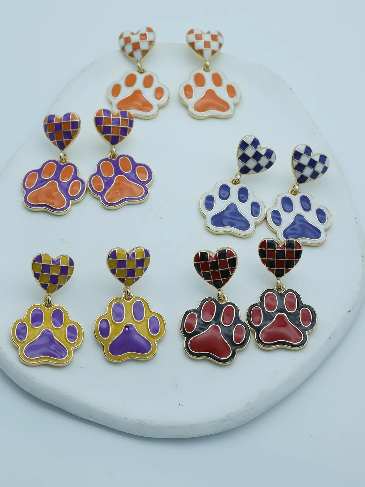 Cute Paw Print Heart Earrings – Colorful Pet-Themed Jewelry