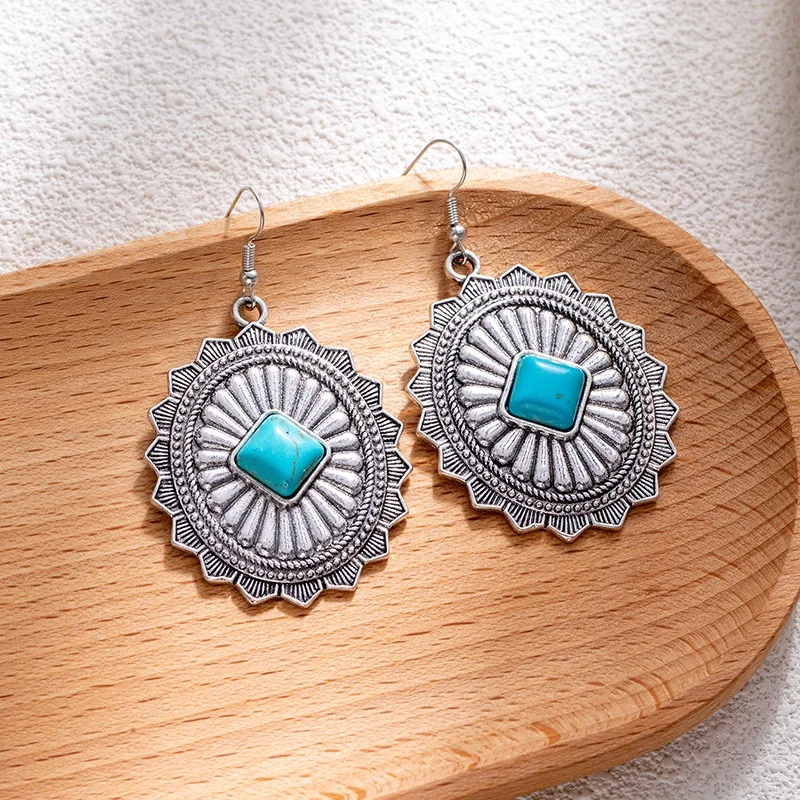 Turquoise gemstone earrings fishhook dangles