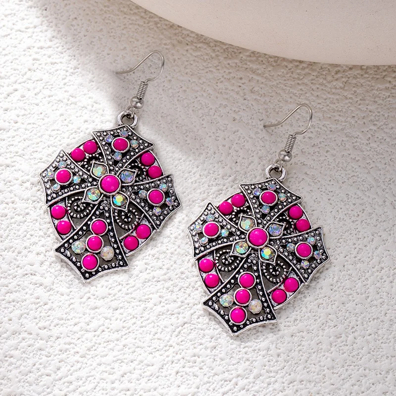 Cross style turquoise gemstone earrings 3colors
