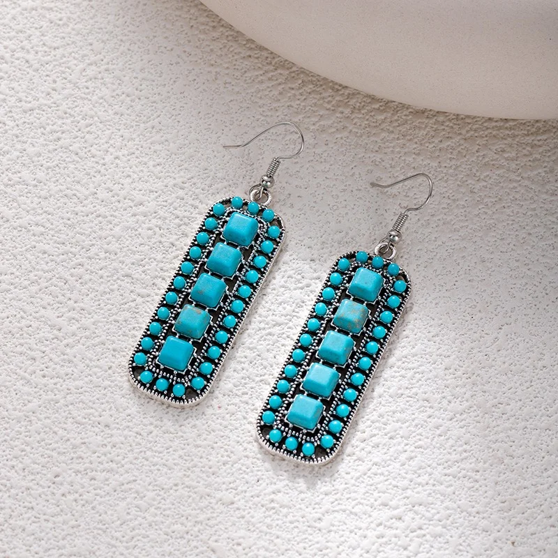 Turquoise gemstone earrings long line simple design 2color optional