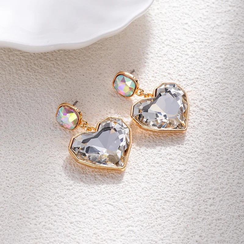 Gold clear rhinestone hearts post back earrings