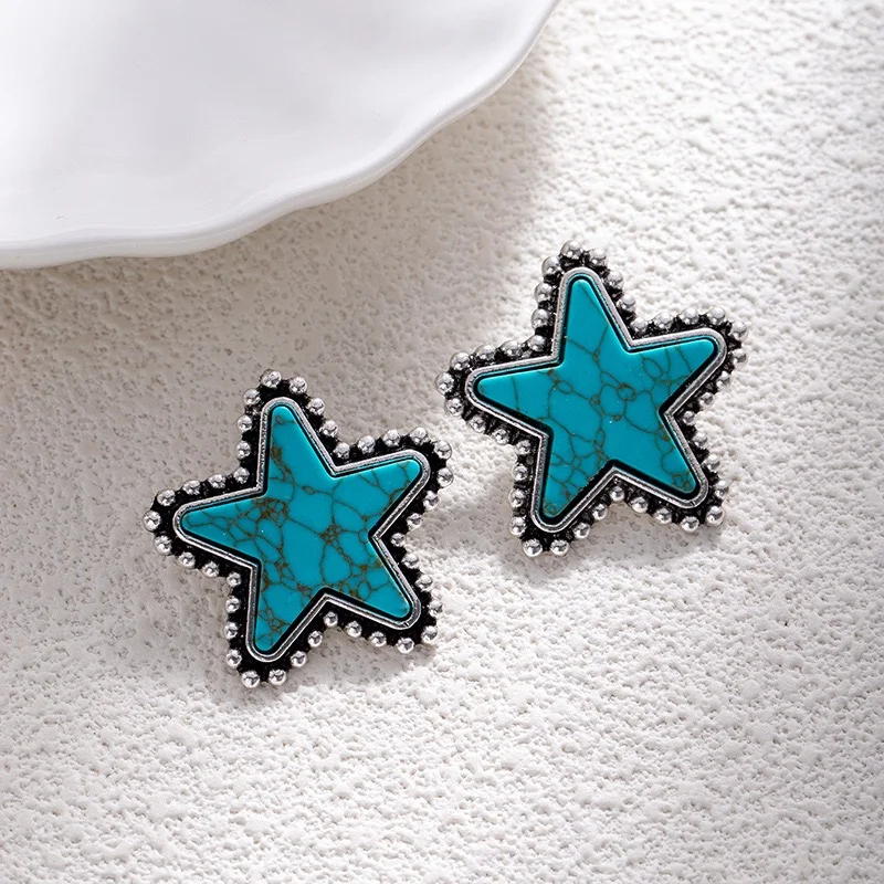 Turquoise stone stars earrings studs
