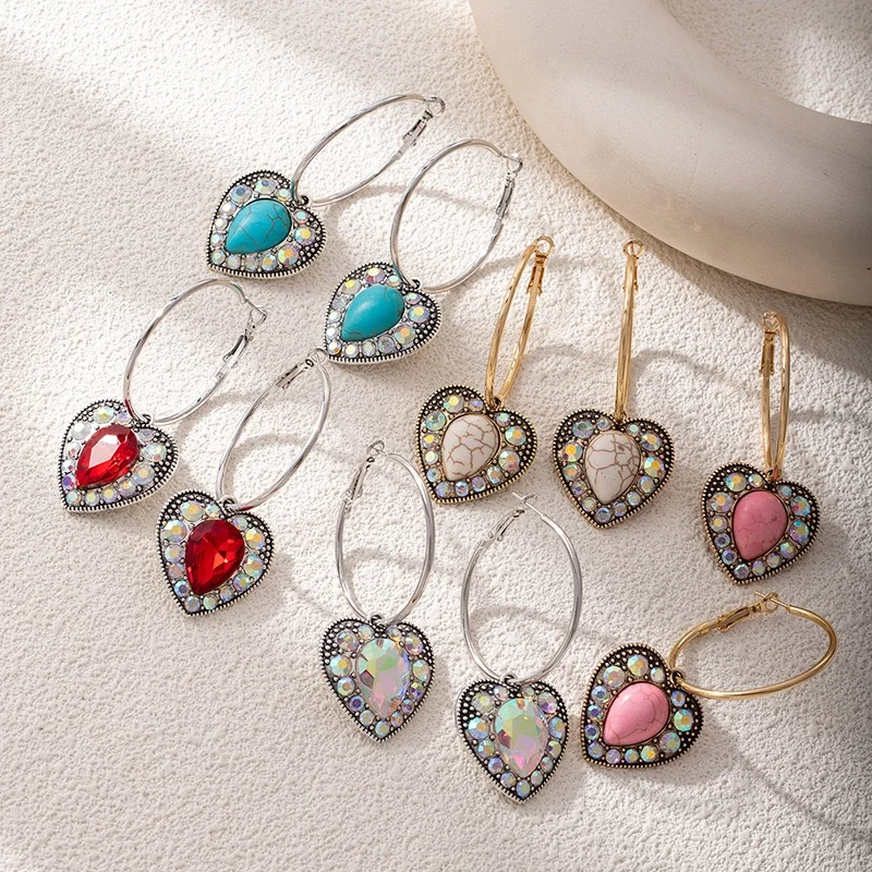 Big hoops with turquoise stone hearts 4colors optional