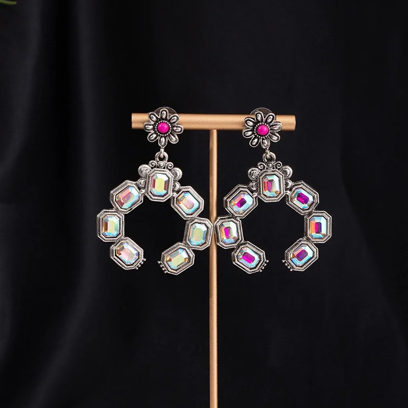 Western style earrings horse feet turquoise stones