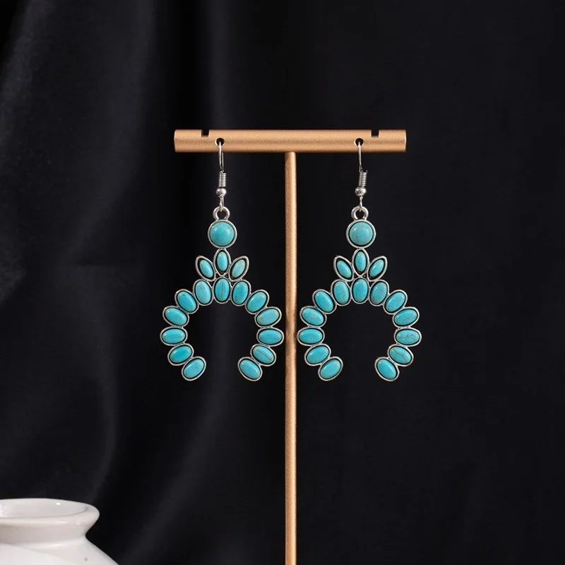 Long dangling turquoise earrings horse feet