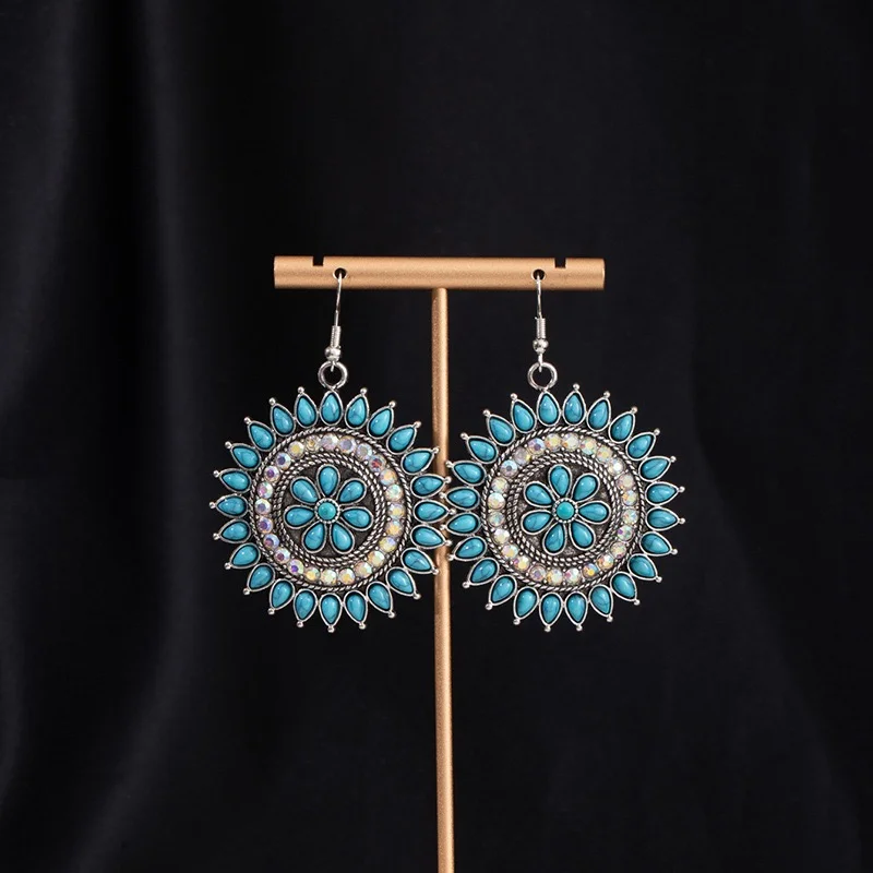 Vintage fishhooks earrings turquoise beads sunflowers