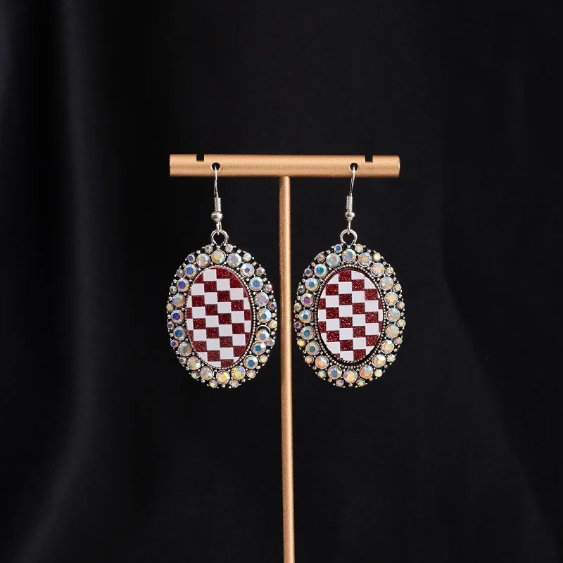 Cute oval checkered dangling earrings