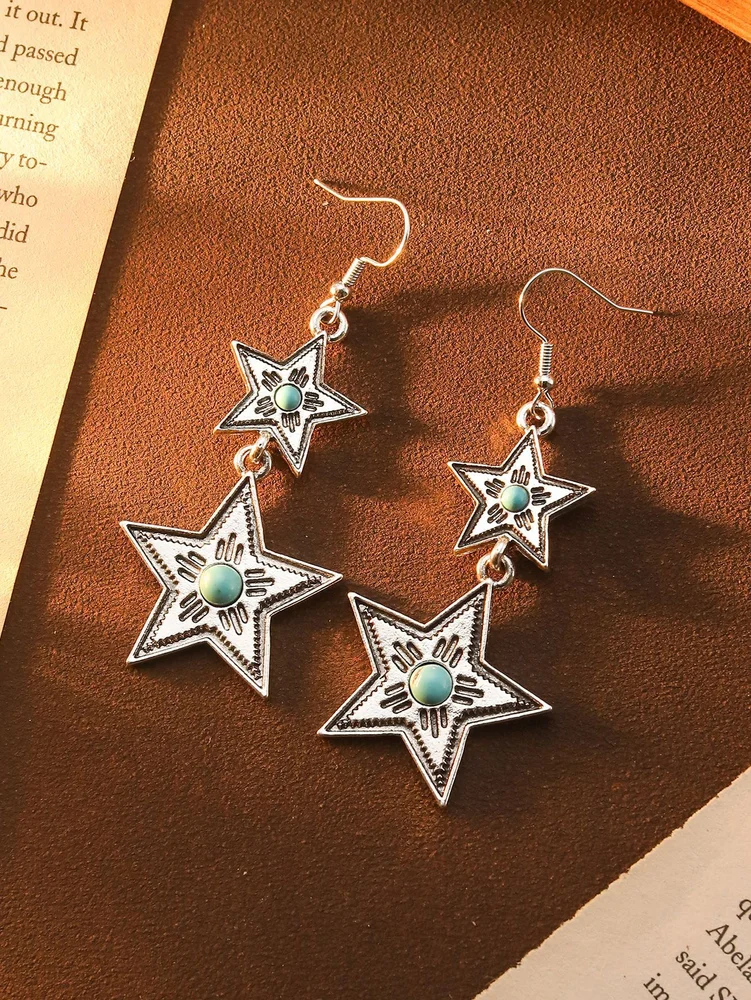 Simplicity star design dangles earrings turquoise beads