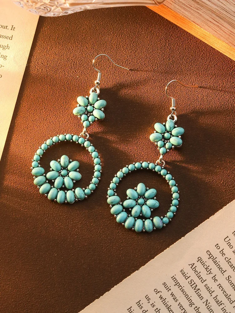 Long dangles turquoise rings earrings