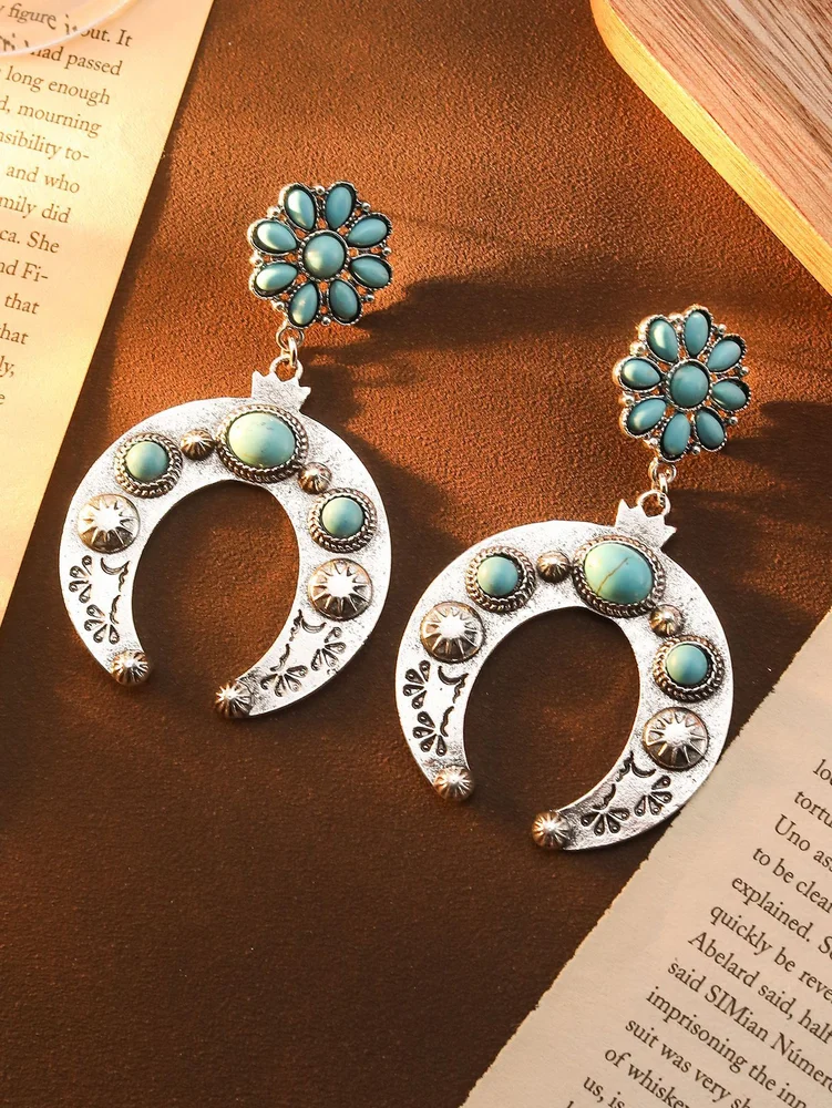 Western turquoise horse feet earrings unique