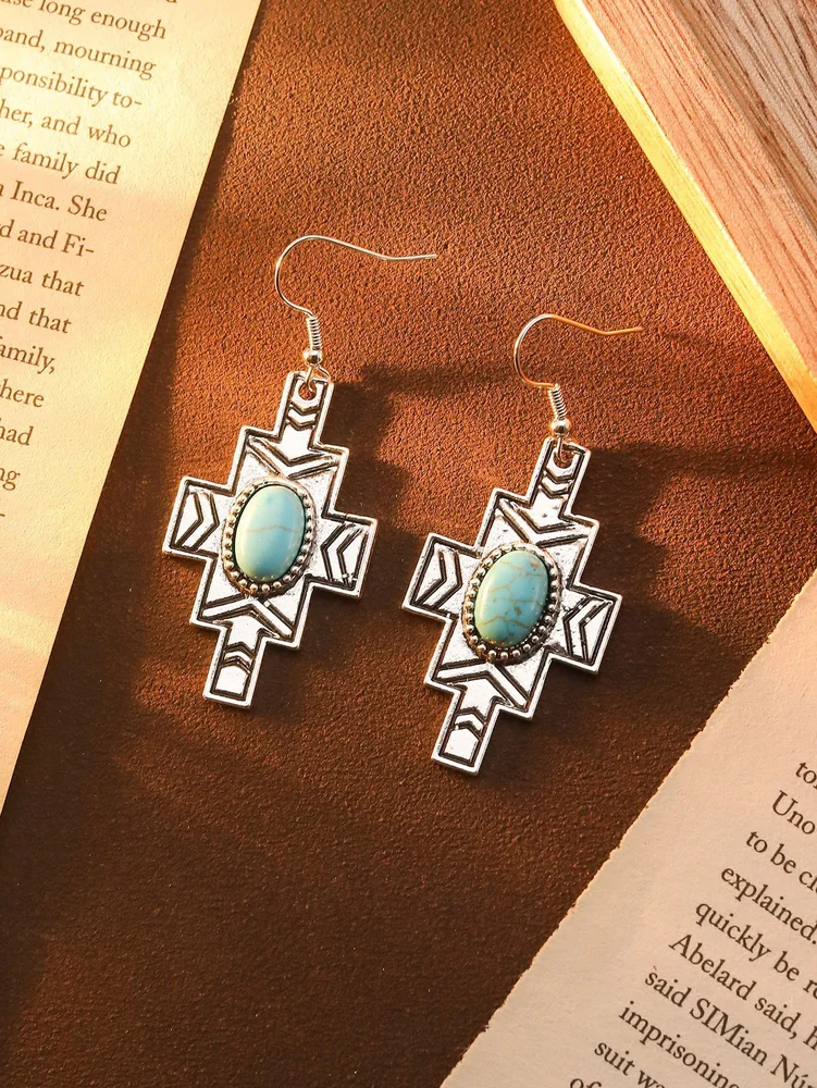 Small cross earrings turquoise beads light weight