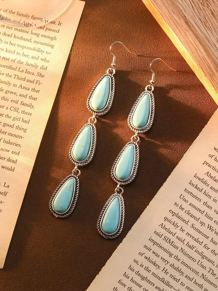 Long dangles earrings turquoise beads drops