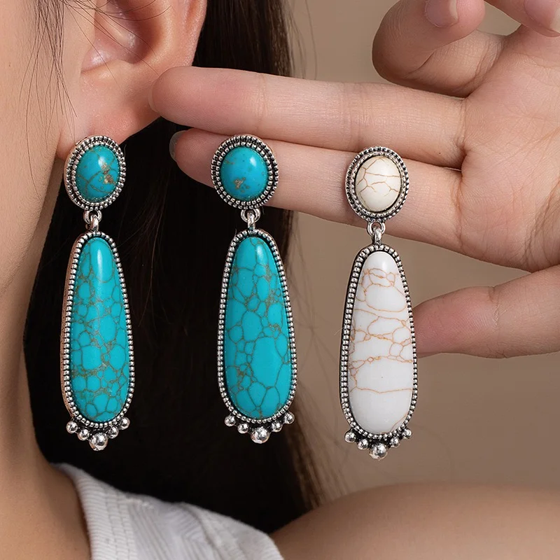 Elegant dangle turquoise stone earrings western design