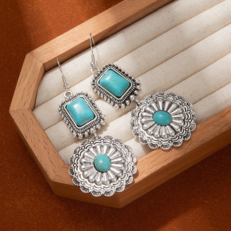 Long dangling turquoise stone earrings
