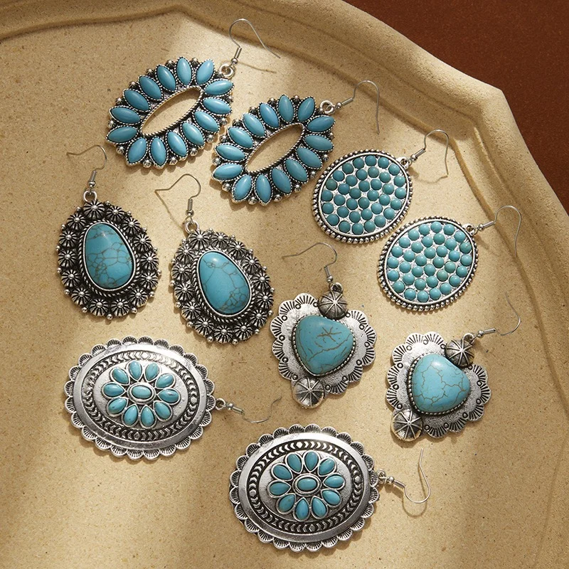 Fish hook turquoise earrings western design