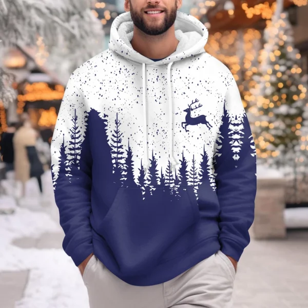 Men's Print Plush Warm Coat Fleece Sweater Casual Coat Pocket Sweater Winter - Image 16