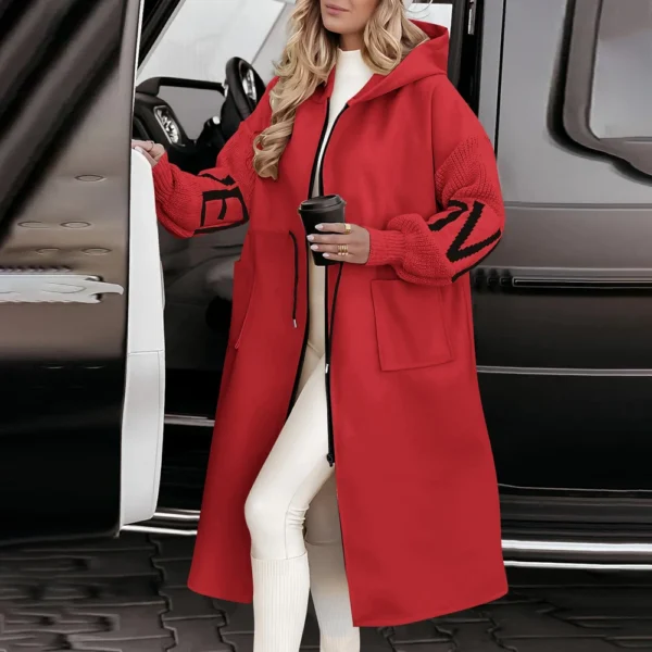 Women's  Solid Color Hooded Long Sleeve Knitted Sleeves Patchwork Casual Zip - Image 28