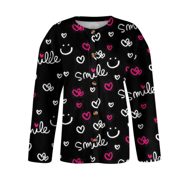 Women's Fashion Printed Valentine's Day Long Sleeved Knitted Cardigan Button - Image 11