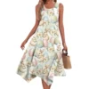 Women's Casual Fashion Round Neck Sleeveless Print Irregular Hem Midi Dress - Image 4