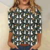 Women's Casual Round Neck Easter Egg Print Three-quarter Sleeve T-shirt Top - Image 22