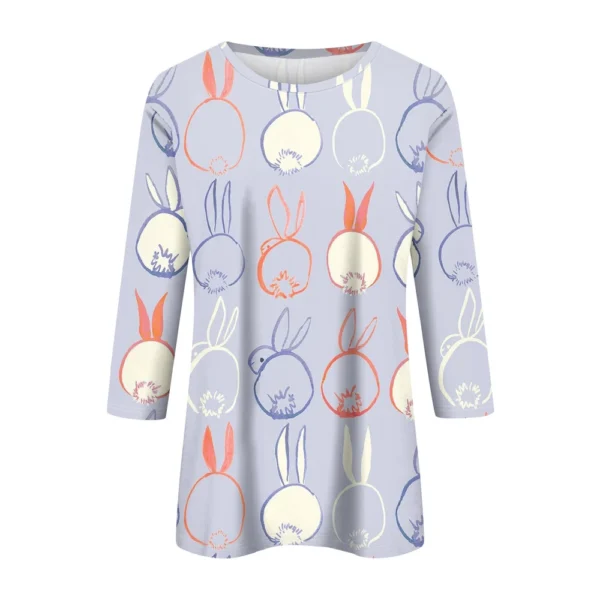 Women's Fashion Tops Casual 3/4 Sleeve Plus Size Easter Basic Printed Pullover - Image 11
