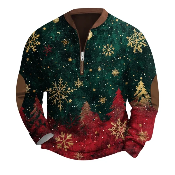 Men's Fashion Casual Half Zipper Neck Loose Long Sleeve Christmas Printed - Image 10