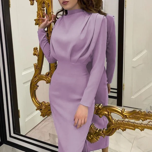 Fashion waist solid color long-sleeved dress - Image 20