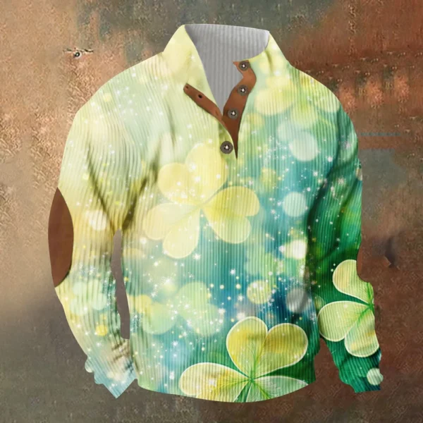Knit Printed 3 Button - Corduroy Men's Standing Collar Pocket Sweatshirt - Image 25