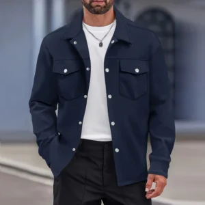 Casual men's slim jacket with lapel single breasted solid color