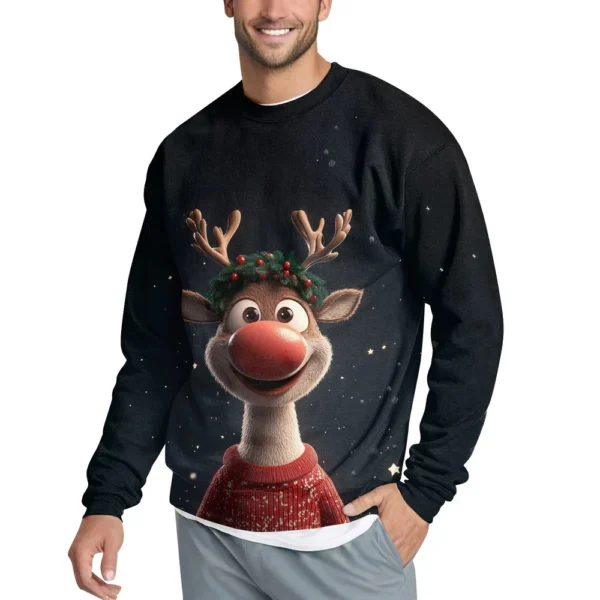 Men's Casual Fashion Comfortable Christmas Deer Printed Round Neck Pullover - Image 5