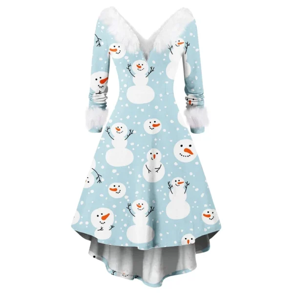Women's Fashion V-neck Casual Fit Christmas Print Party Long Sleeve Dress - Image 28