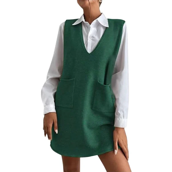 Women's Solid Color Wool Medium Length Double-sided Vest Skirt Sleeveless Dress - Image 12