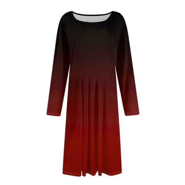 Women's Casual Fashion Round Neck Long Sleeve Print Midi Dress - Image 11