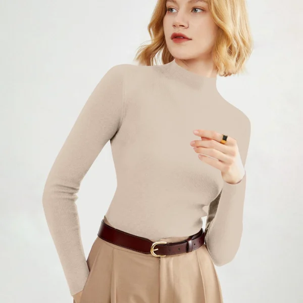 2024 Women's Sweaters Half Turtleneck Thin Long Sleeve Causal Pullover Sweater - Image 7