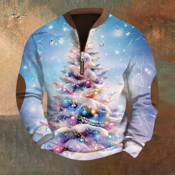 Men's Fashion Casual Half Zipper Neck Loose Long Sleeve Christmas Printed - Image 30