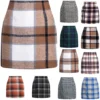 Womens High Waist Plaid Skirt Bodycon Pencil Wool Mini Skirts