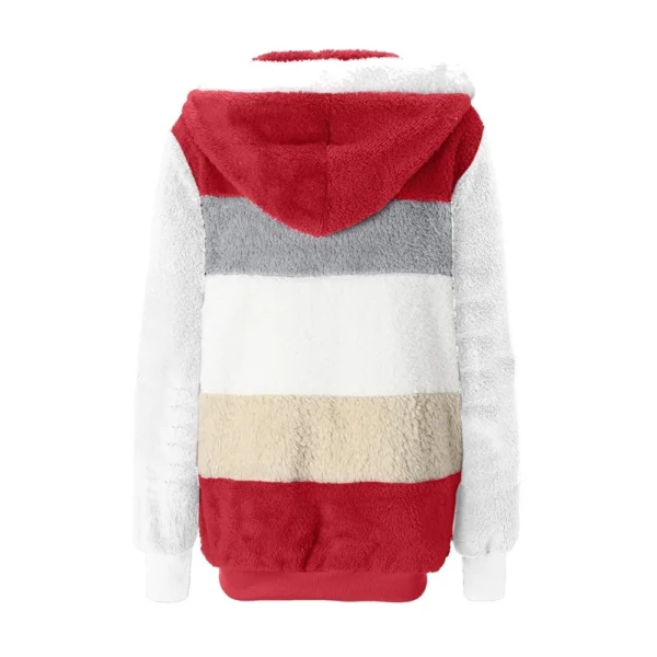 Women's Fashion Stitching Loose Hoodies Long Sleeve Plush Zipper Coat - Image 11