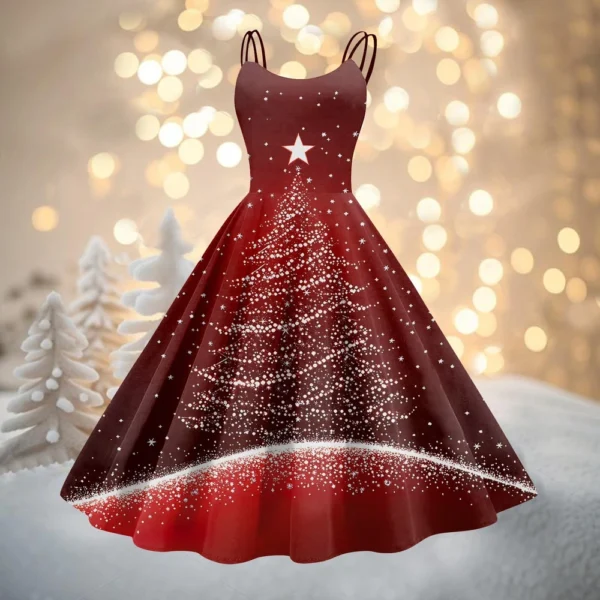 Women's Fashion Christmas Printed Sexy Strapless Gothic Cocktail Dress Punk, - Image 64
