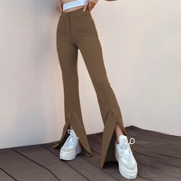 Split-cut personalized solid color flared pants - Image 15