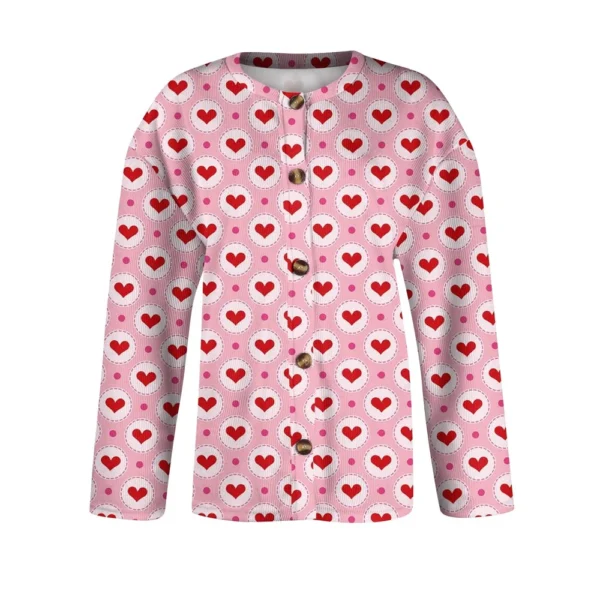 Women's Fashion Printed Valentine's Day Long Sleeved Knitted Cardigan Button - Image 8