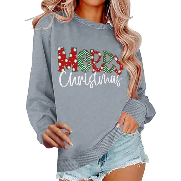 Women's Casual Loose Solid Color Easter Print Round Neck Long Sleeve Hoodie - Image 20