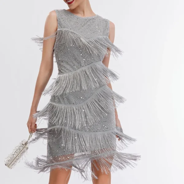 Women's Casual Sequin Bead Tassel Vest Sleeveless Evening Dress Sleeveless Dress - Image 10