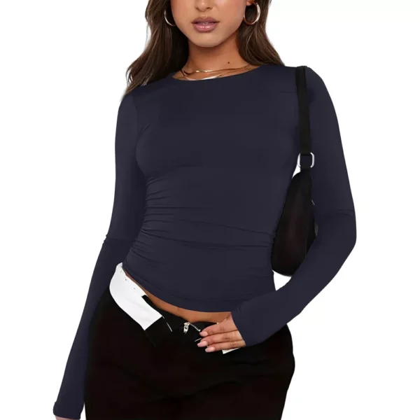 Women's Basic Long Sleeve Tops Slim Fit Stretchy Crew Neck T-Shirt Plain US - Image 23