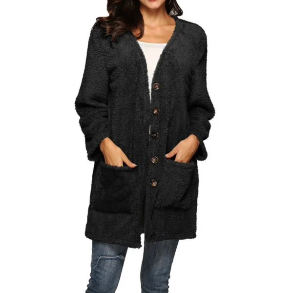 Women's Single-breasted Double-sided Fleece Warm Mid-length Cardigan Jacket - Image 5