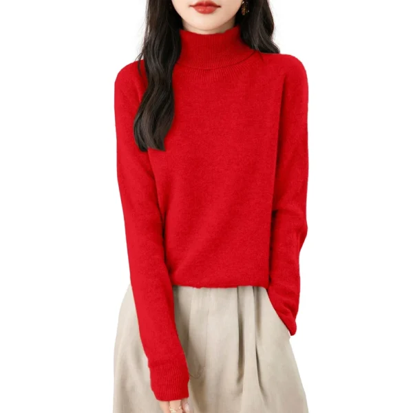 Women's Fashion Turtleneck Pullover Long Sleeve Loose Bottom Knit Sweater - Image 2