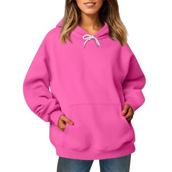 Ladies' Fashionable Casual Long Sleeved Round Neck Hooded Solid Color Hoodie - Image 3