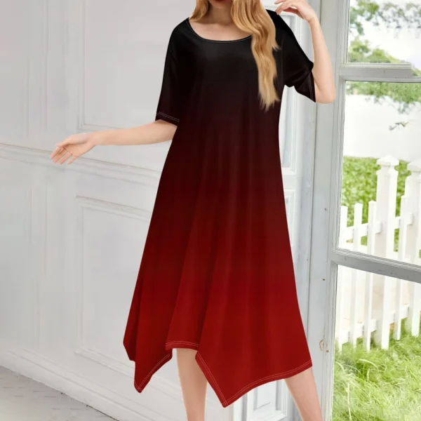 Women's Casual Fashion Round Neck Short Sleeve Print Irregular Hem Midi Dress - Image 40