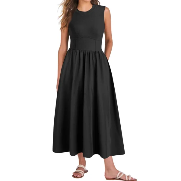 Women's Casual Fashion Round Neck Sleeveless Solid Irregular Hem Midi Dress - Image 6