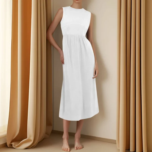 Women's Casual Fashion Round Neck Sleeveless Solid Irregular Hem Midi Dress - Image 34