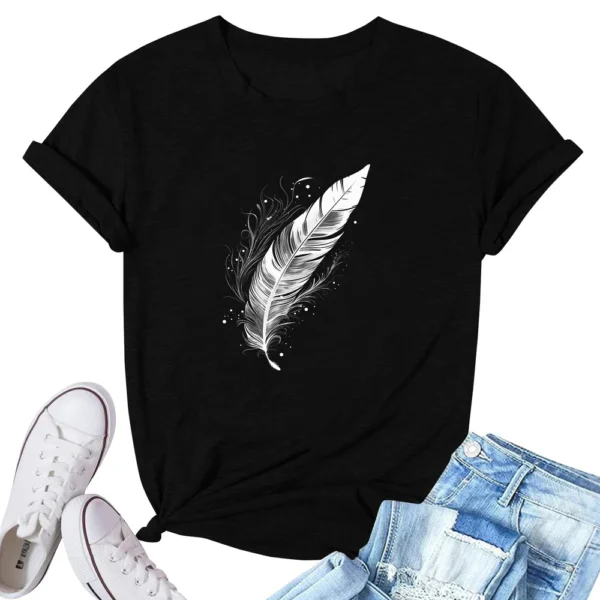 Women's Fashion Printed Casual Pleated Round Short Sleeve T-Shirt Top - Image 16